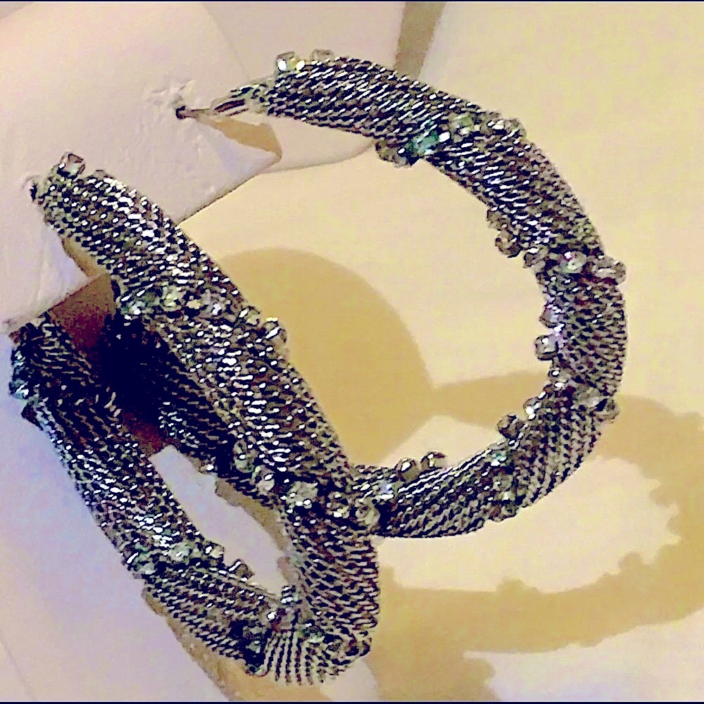 💕Guess Mesh Rhinestones Beads Round Hoop 2” Earrings Not Signed. 💕 Beautiful!